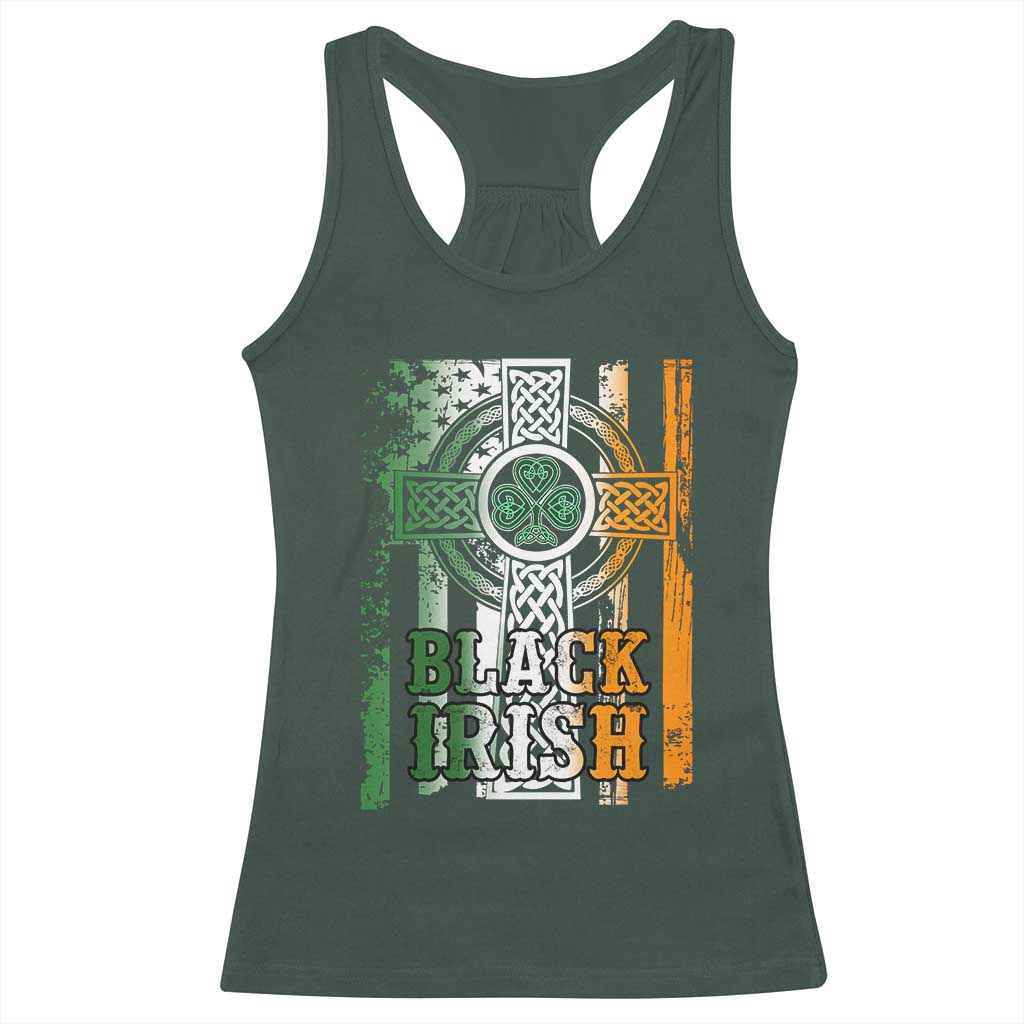 St Patrick's Day Black Irish Racerback Tank Top Vintage American Flag Celtic Cross