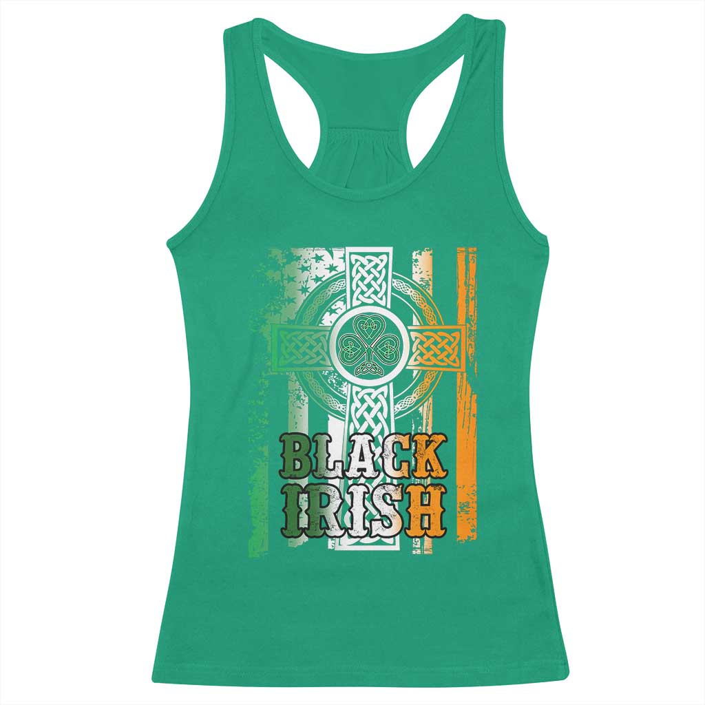 St Patrick's Day Black Irish Racerback Tank Top Vintage American Flag Celtic Cross
