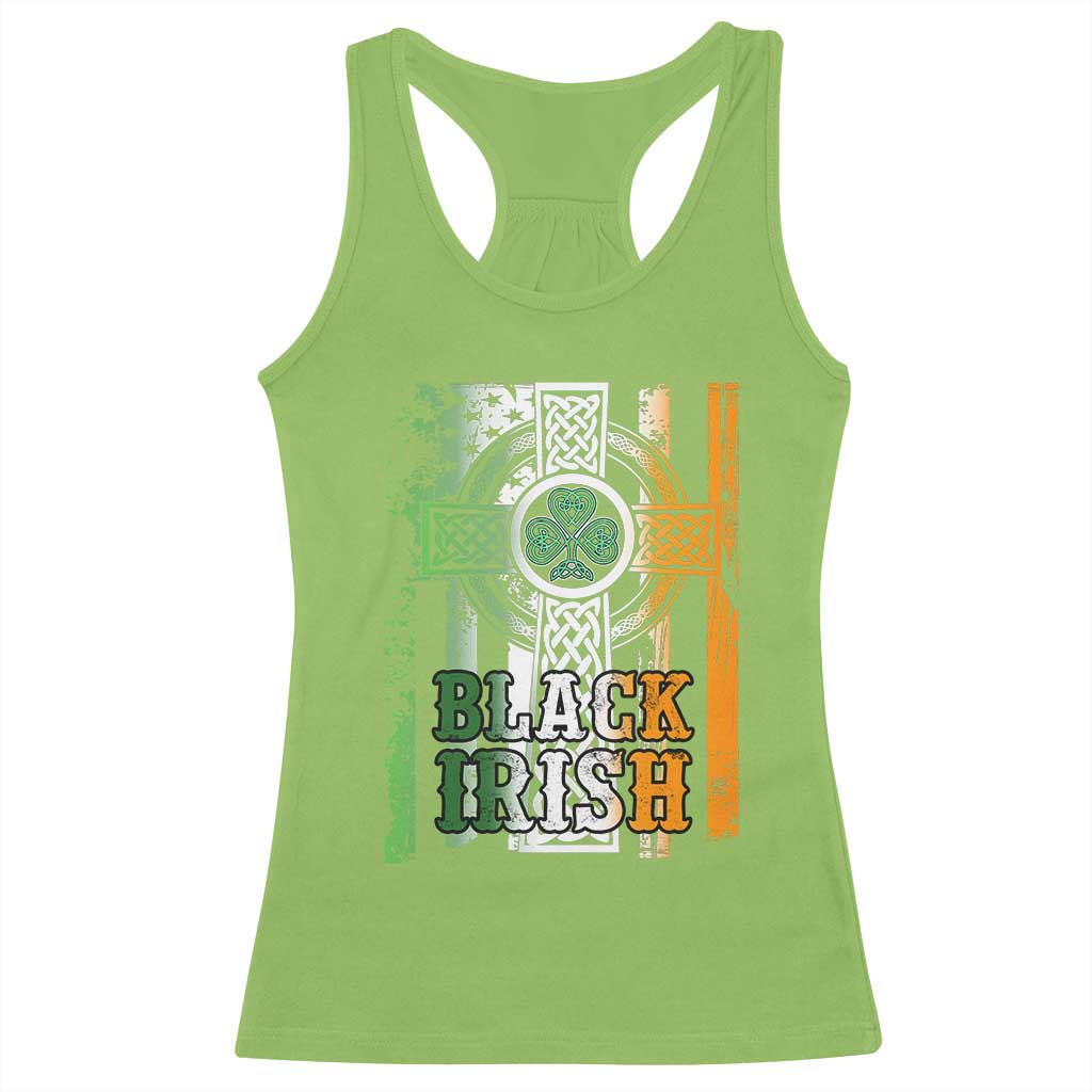 St Patrick's Day Black Irish Racerback Tank Top Vintage American Flag Celtic Cross