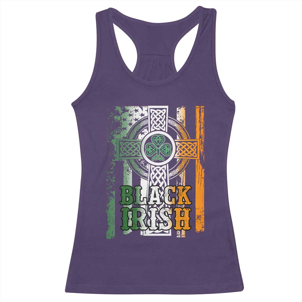 St Patrick's Day Black Irish Racerback Tank Top Vintage American Flag Celtic Cross