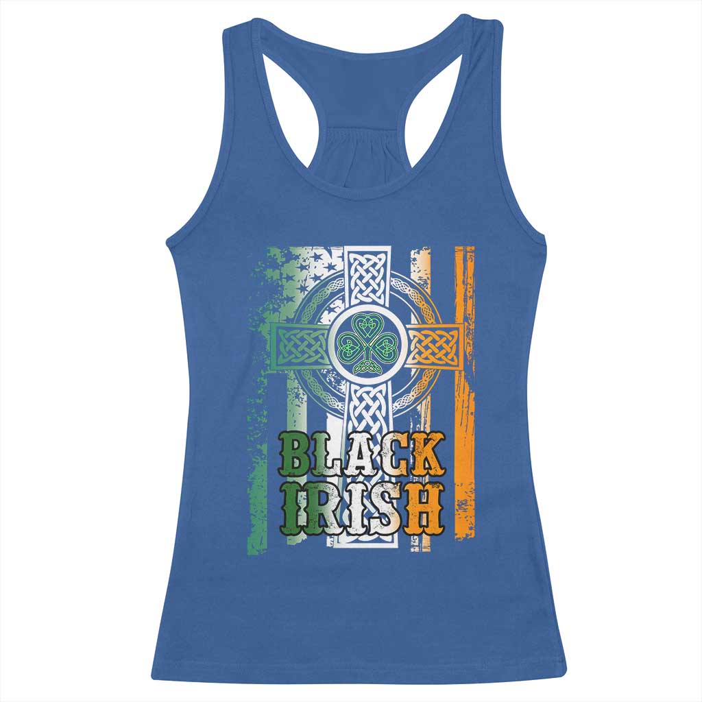 St Patrick's Day Black Irish Racerback Tank Top Vintage American Flag Celtic Cross