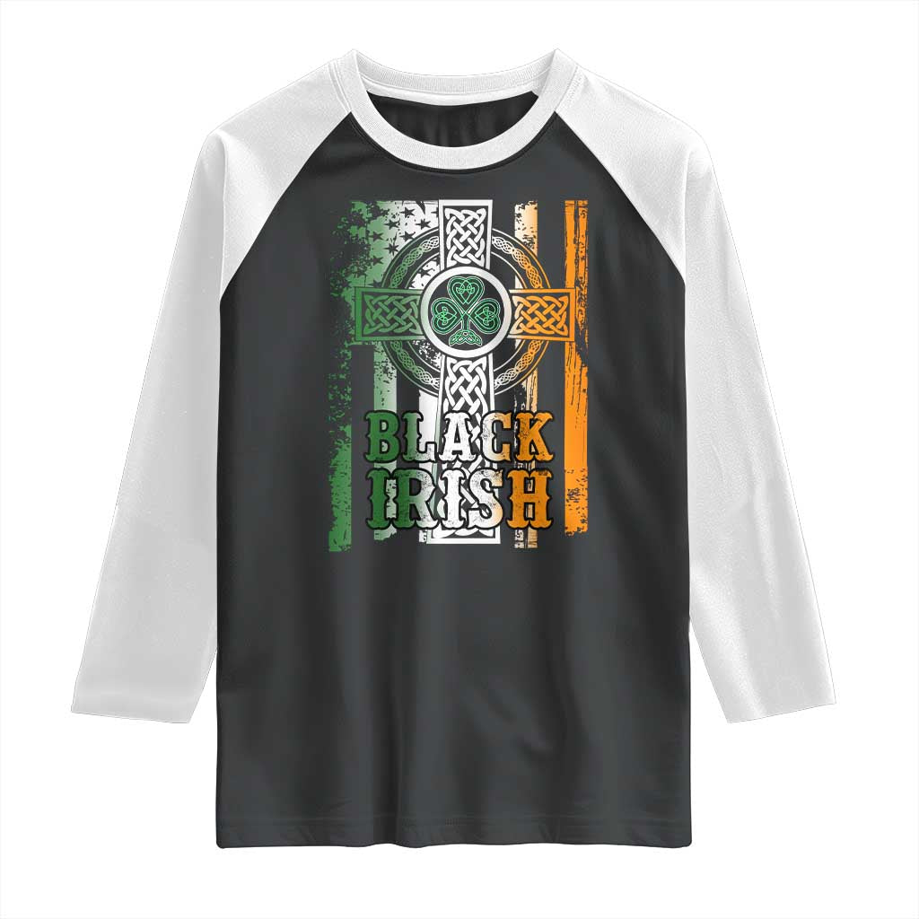St Patrick's Day Black Irish Raglan Shirt Vintage American Flag Celtic Cross