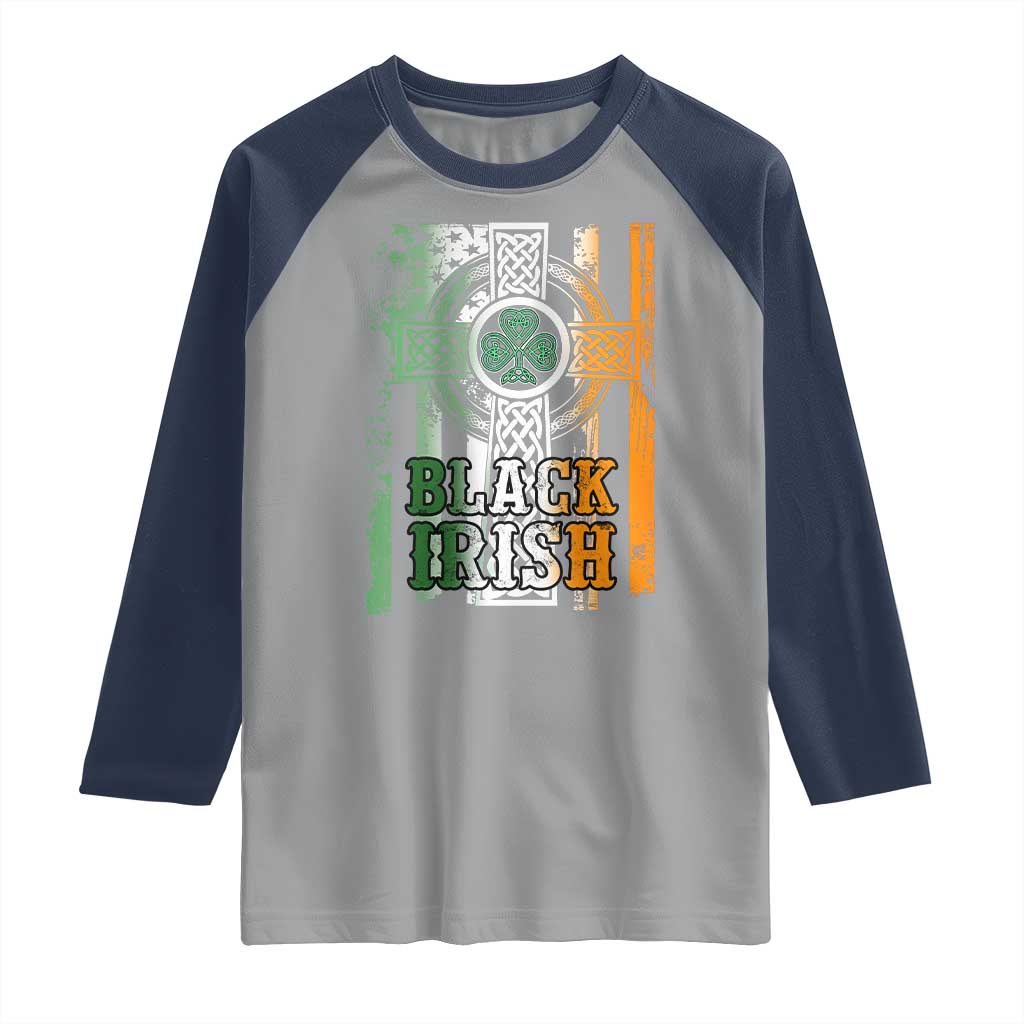 St Patrick's Day Black Irish Raglan Shirt Vintage American Flag Celtic Cross