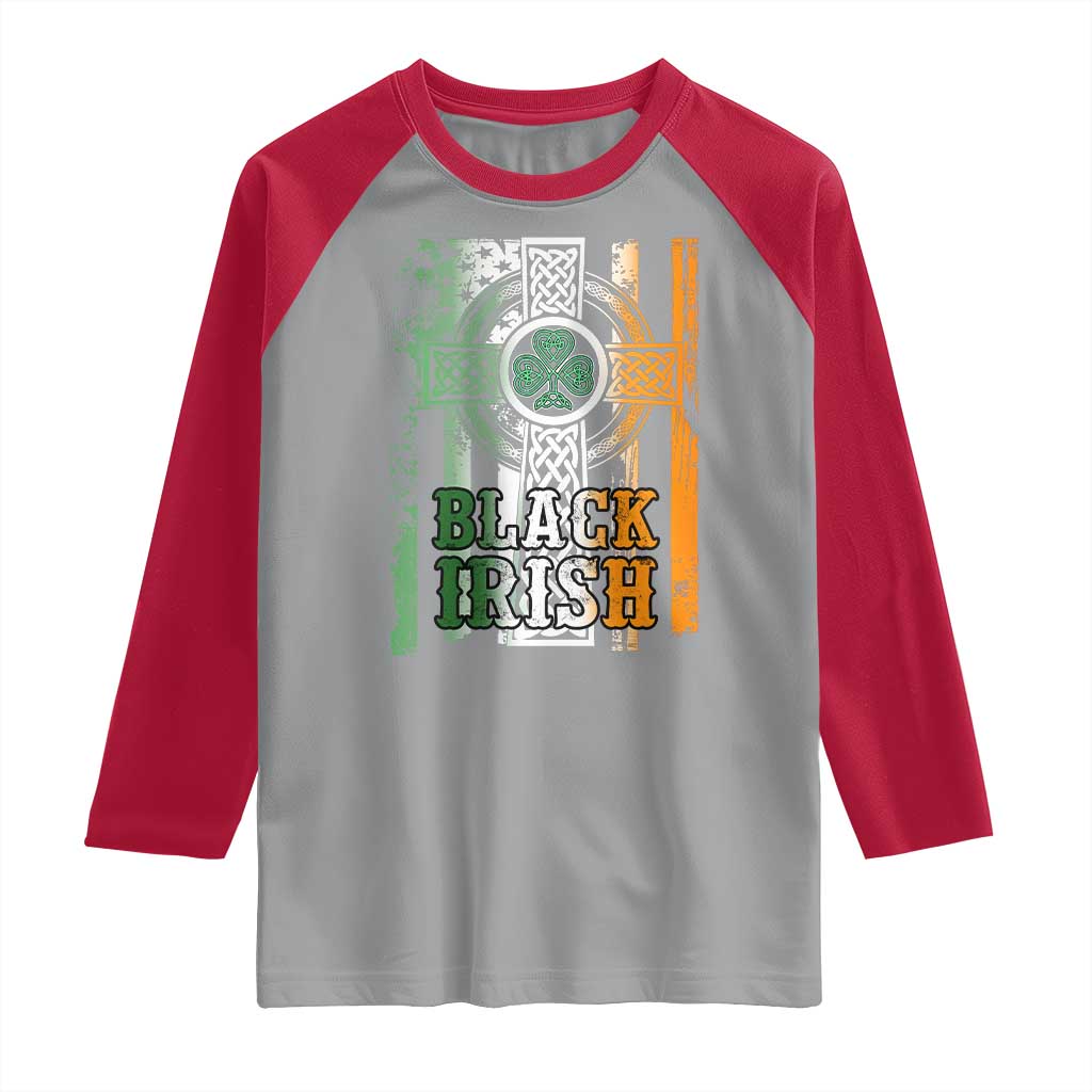 St Patrick's Day Black Irish Raglan Shirt Vintage American Flag Celtic Cross