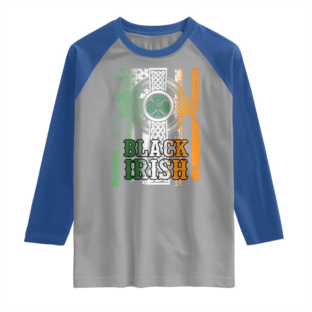 St Patrick's Day Black Irish Raglan Shirt Vintage American Flag Celtic Cross