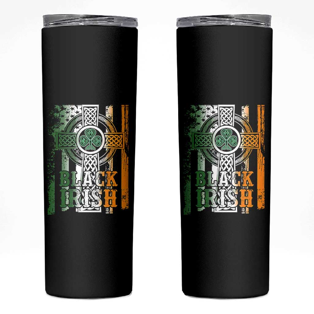 St Patrick's Day Black Irish Skinny Tumbler Vintage American Flag Celtic Cross