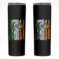 St Patrick's Day Black Irish Skinny Tumbler Vintage American Flag Celtic Cross