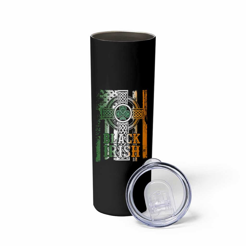 St Patrick's Day Black Irish Skinny Tumbler Vintage American Flag Celtic Cross