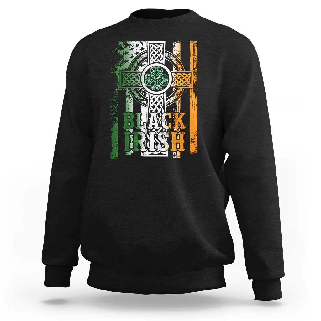 St Patrick's Day Black Irish Sweatshirt Vintage American Flag Celtic Cross