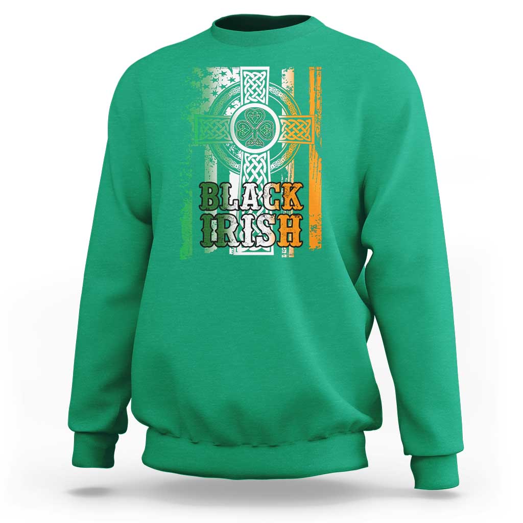 St Patrick's Day Black Irish Sweatshirt Vintage American Flag Celtic Cross