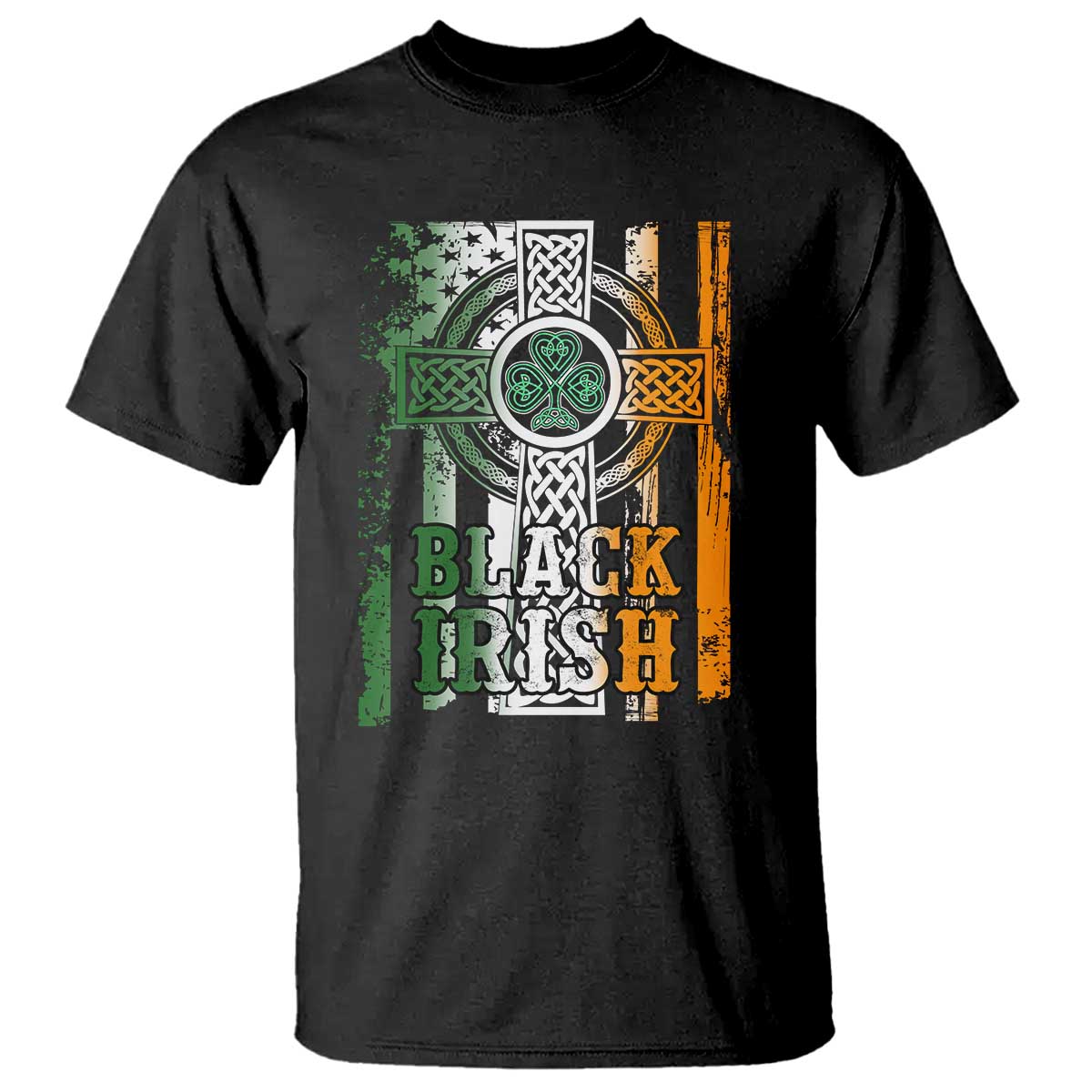 St Patrick's Day Black Irish T Shirt Vintage American Flag Celtic Cross