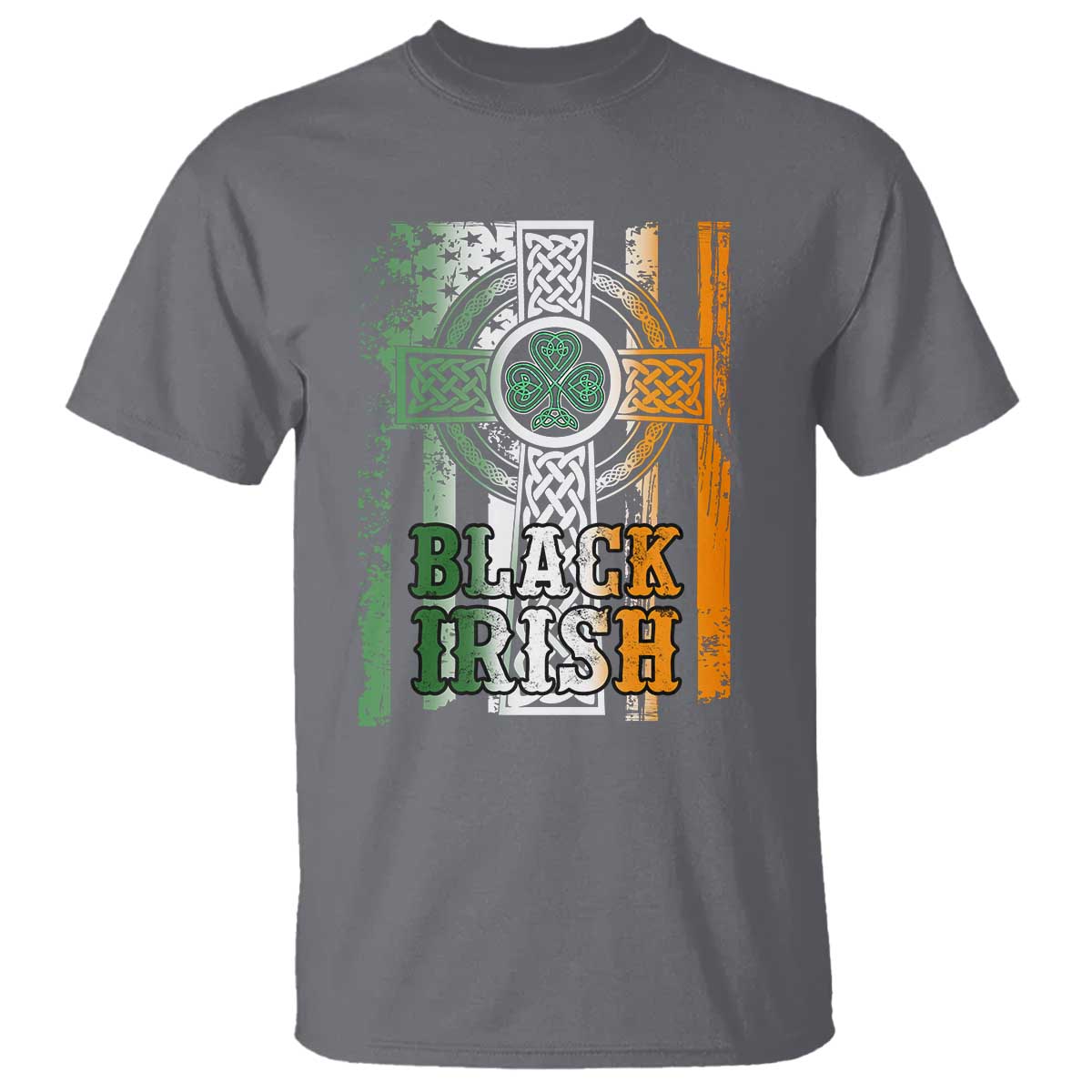 St Patrick's Day Black Irish T Shirt Vintage American Flag Celtic Cross