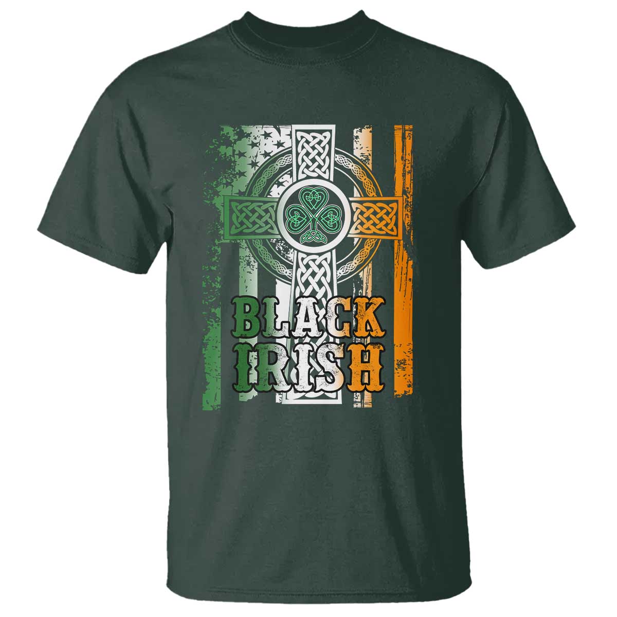 St Patrick's Day Black Irish T Shirt Vintage American Flag Celtic Cross
