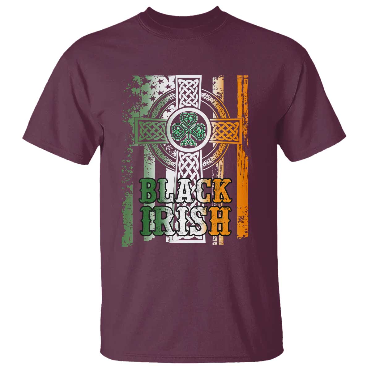St Patrick's Day Black Irish T Shirt Vintage American Flag Celtic Cross