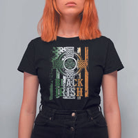 St Patrick's Day Black Irish T Shirt For Women Vintage American Flag Celtic Cross