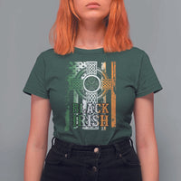 St Patrick's Day Black Irish T Shirt For Women Vintage American Flag Celtic Cross