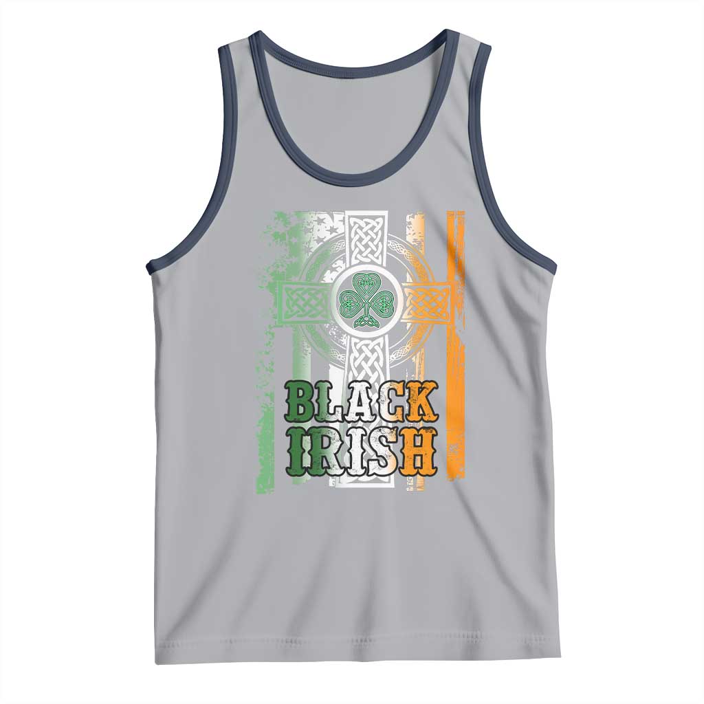 St Patrick's Day Black Irish Tank Top Vintage American Flag Celtic Cross