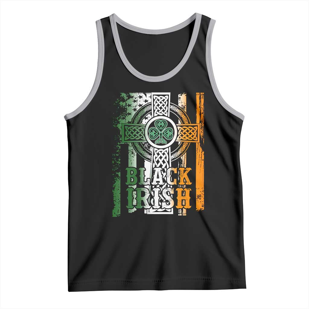St Patrick's Day Black Irish Tank Top Vintage American Flag Celtic Cross