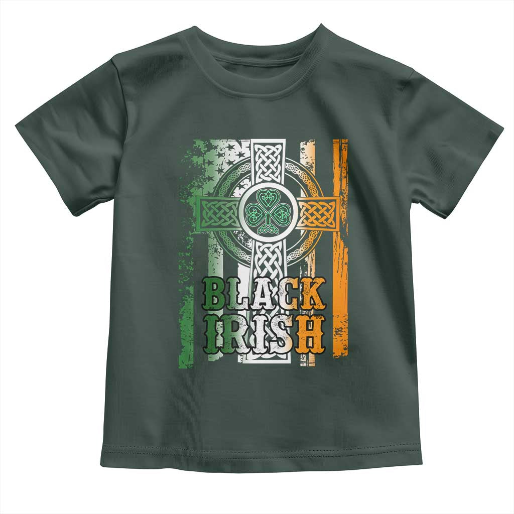 St Patrick's Day Black Irish Toddler T Shirt Vintage American Flag Celtic Cross