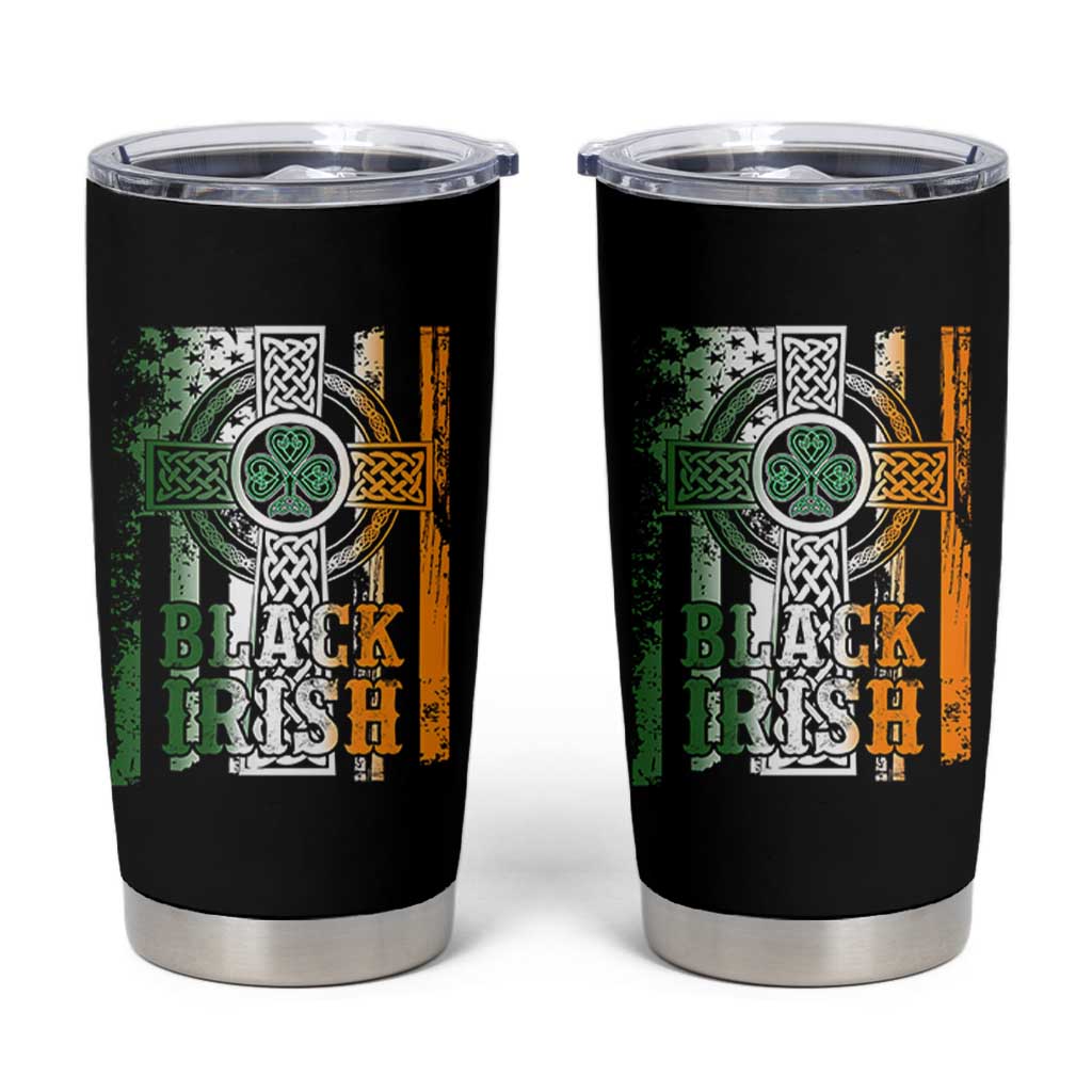 St Patrick's Day Black Irish Tumbler Cup Vintage American Flag Celtic Cross