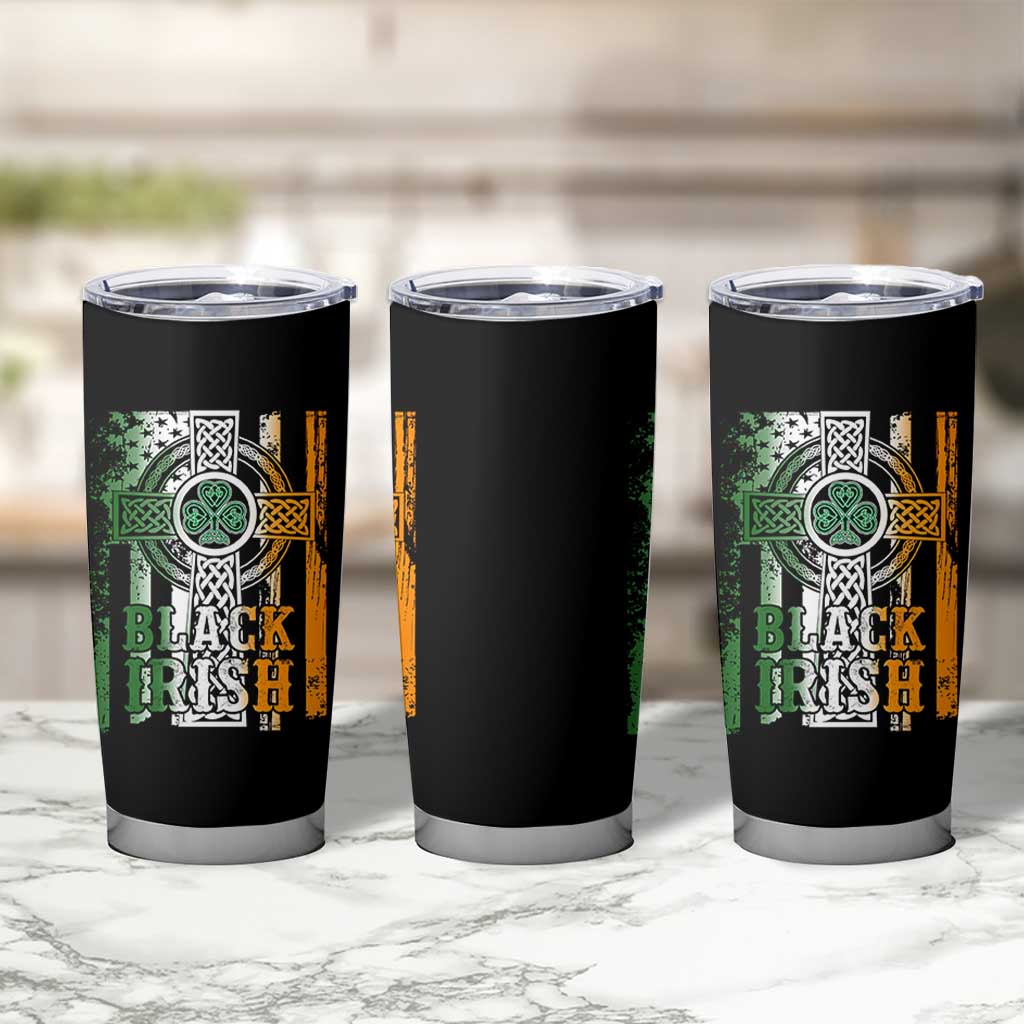 St Patrick's Day Black Irish Tumbler Cup Vintage American Flag Celtic Cross