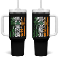 St Patrick's Day Black Irish Tumbler With Handle Vintage American Flag Celtic Cross