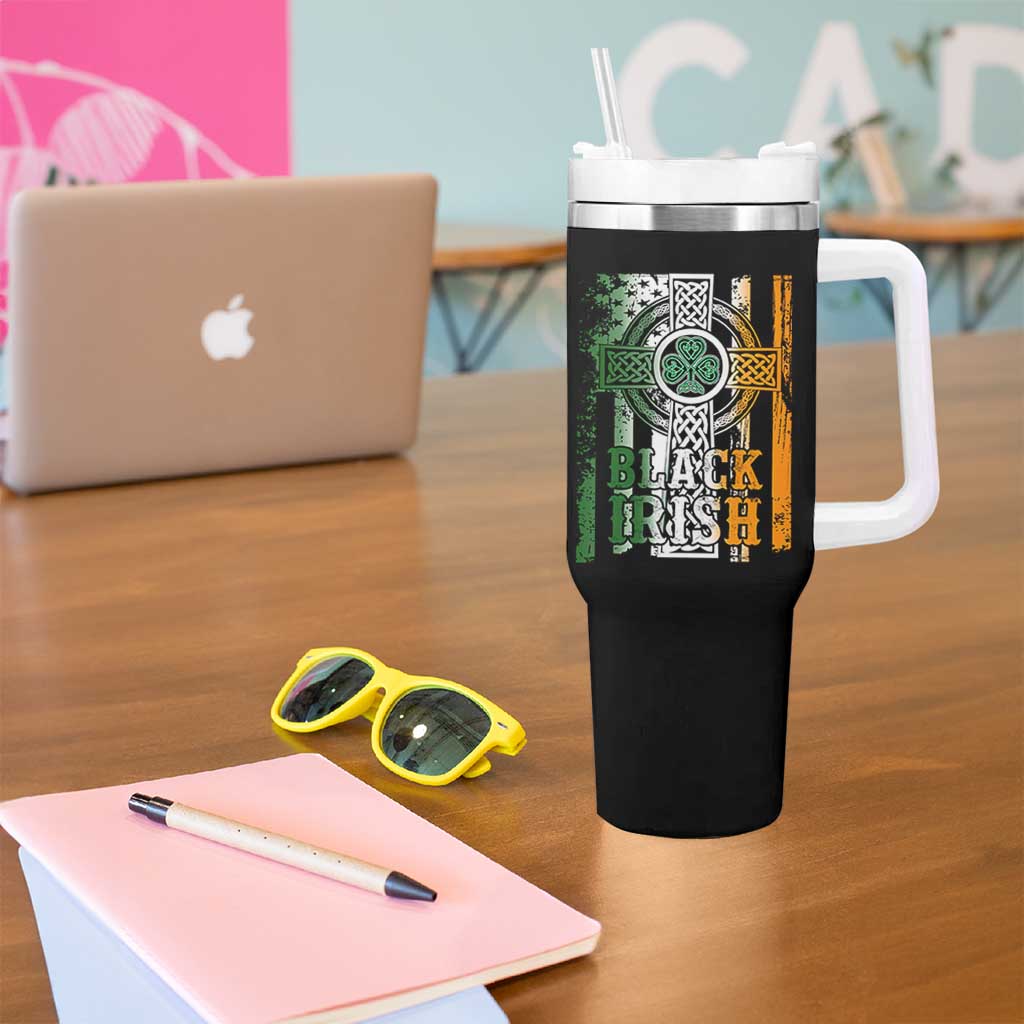 St Patrick's Day Black Irish Tumbler With Handle Vintage American Flag Celtic Cross