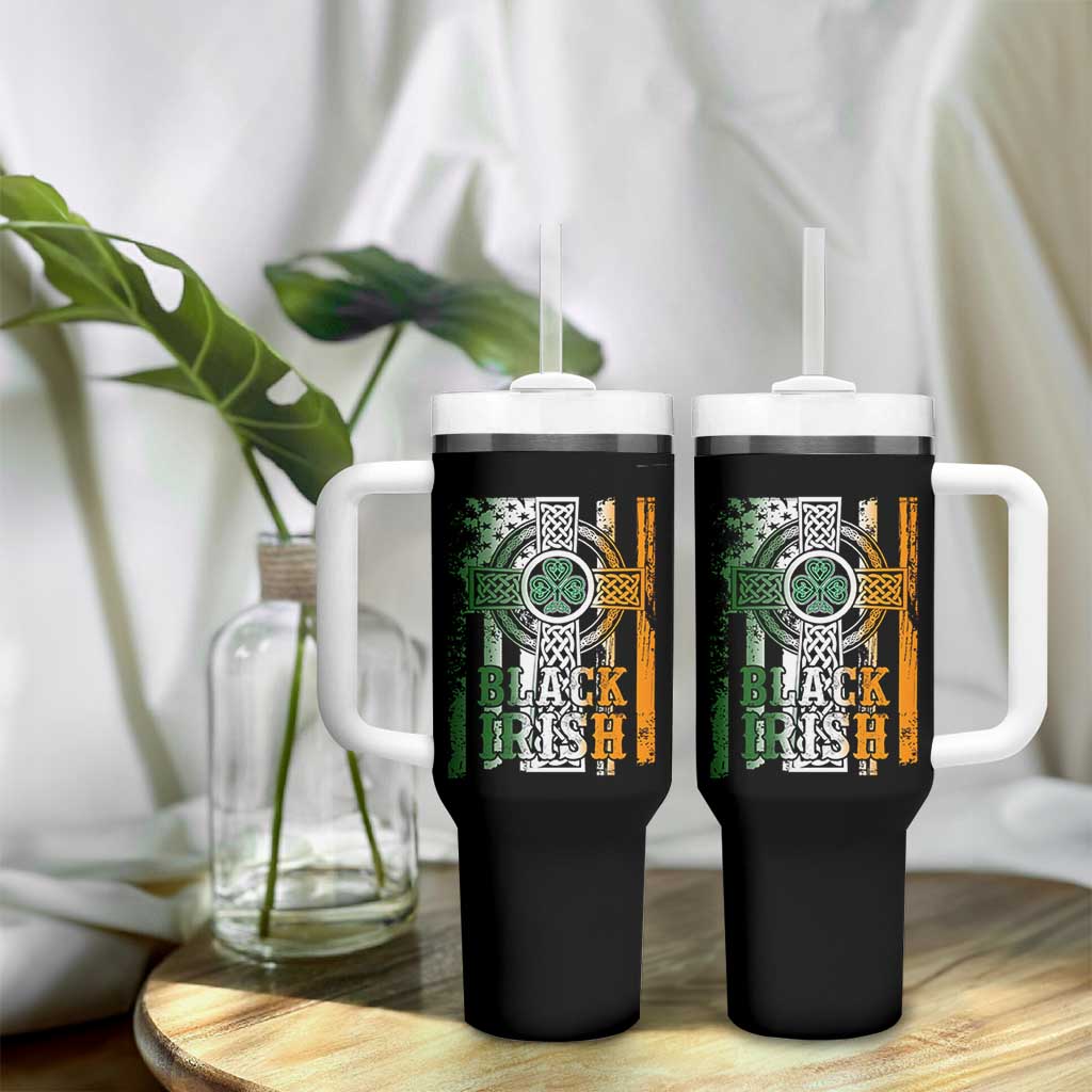 St Patrick's Day Black Irish Tumbler With Handle Vintage American Flag Celtic Cross