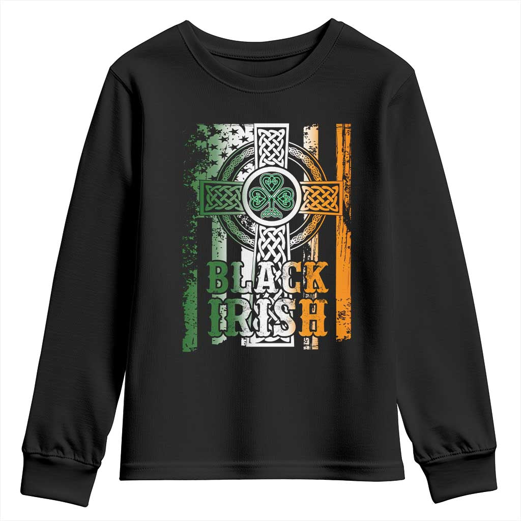 St Patrick's Day Black Irish Youth Sweatshirt Vintage American Flag Celtic Cross