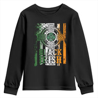 St Patrick's Day Black Irish Youth Sweatshirt Vintage American Flag Celtic Cross