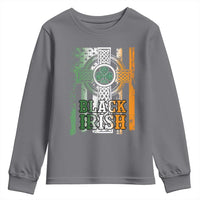 St Patrick's Day Black Irish Youth Sweatshirt Vintage American Flag Celtic Cross