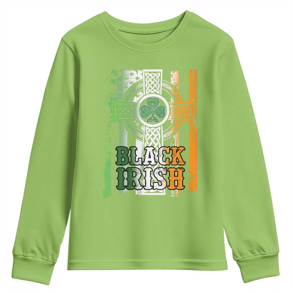 St Patrick's Day Black Irish Youth Sweatshirt Vintage American Flag Celtic Cross