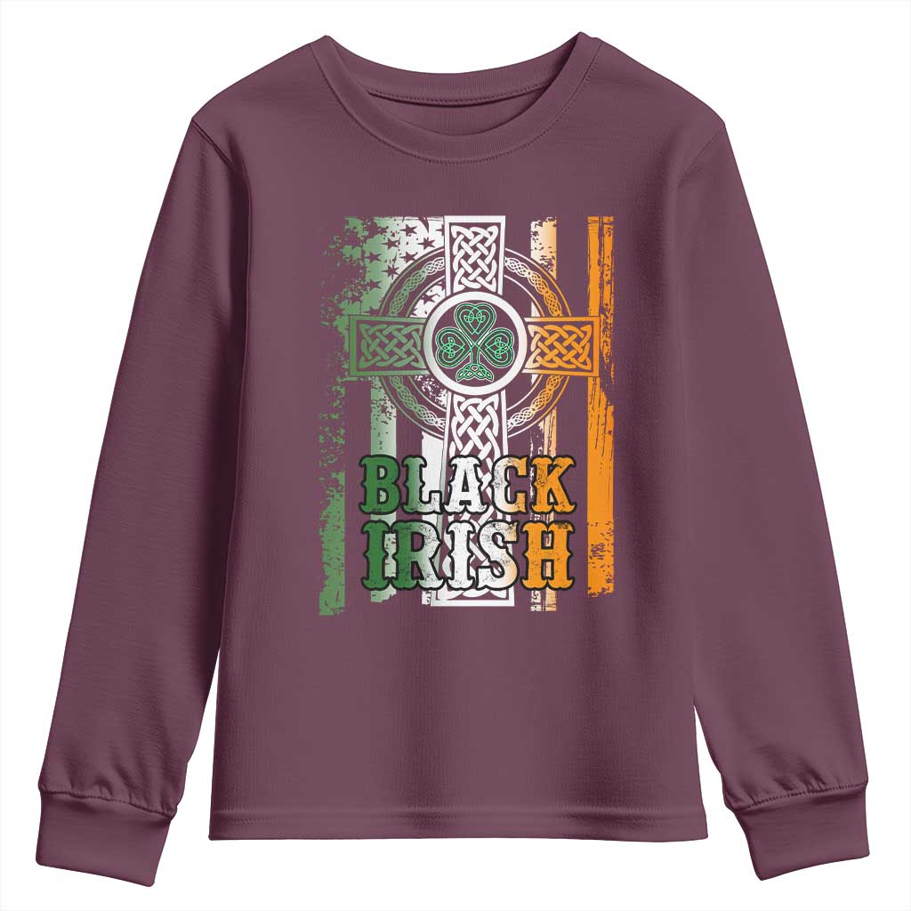 St Patrick's Day Black Irish Youth Sweatshirt Vintage American Flag Celtic Cross