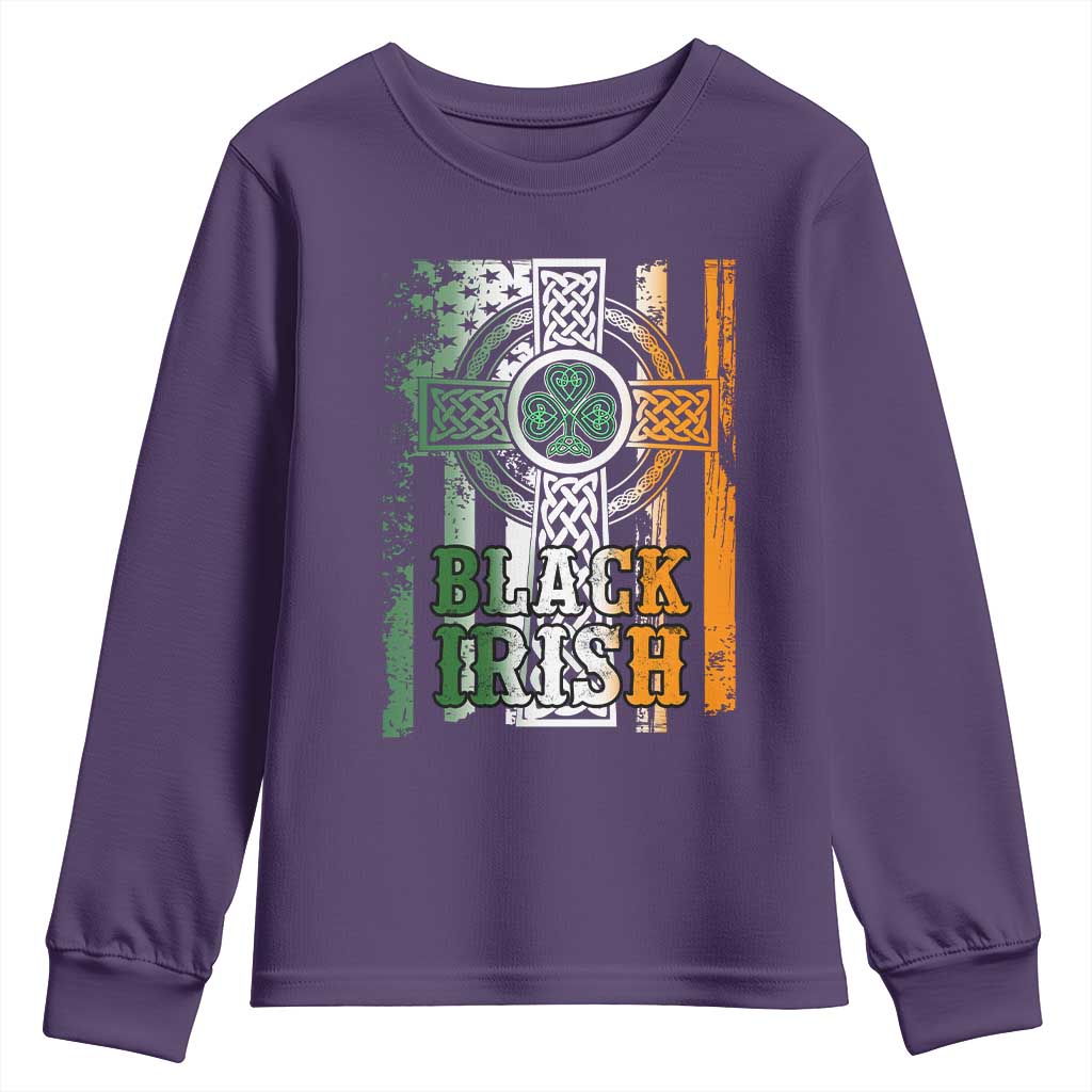 St Patrick's Day Black Irish Youth Sweatshirt Vintage American Flag Celtic Cross