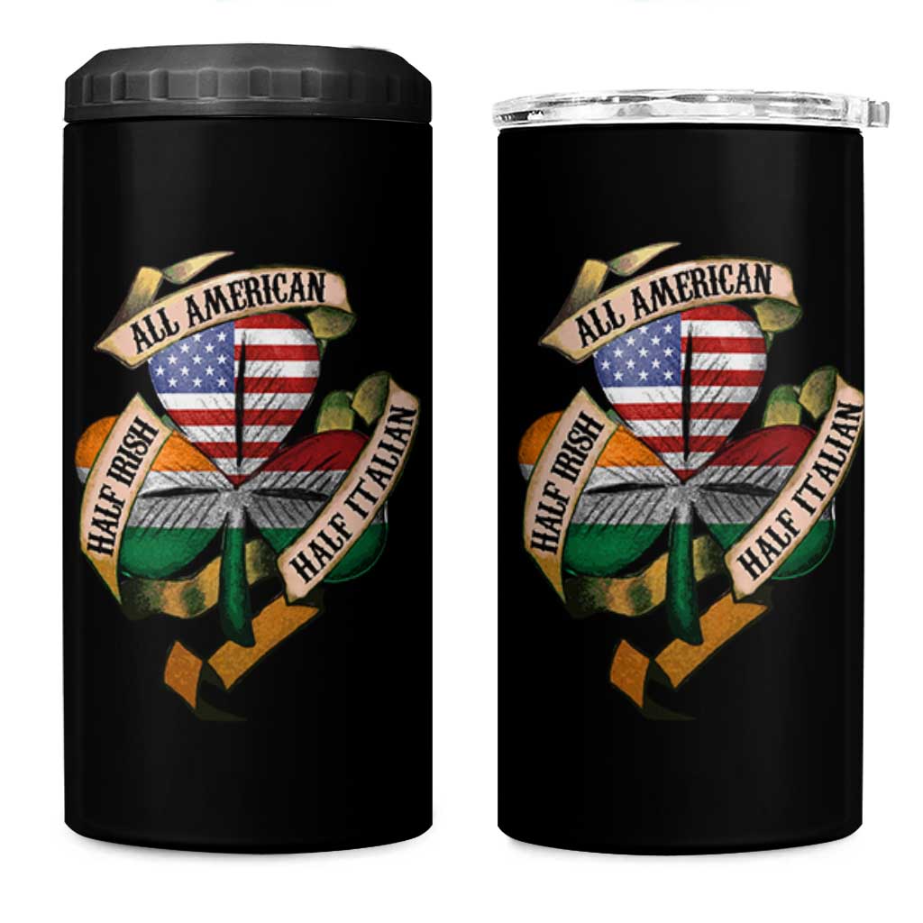 Half Irish Half Italian All American 4 in 1 Can Cooler Tumbler Vintage Flag Shamrock Heritage
