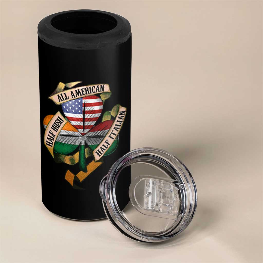 Half Irish Half Italian All American 4 in 1 Can Cooler Tumbler Vintage Flag Shamrock Heritage