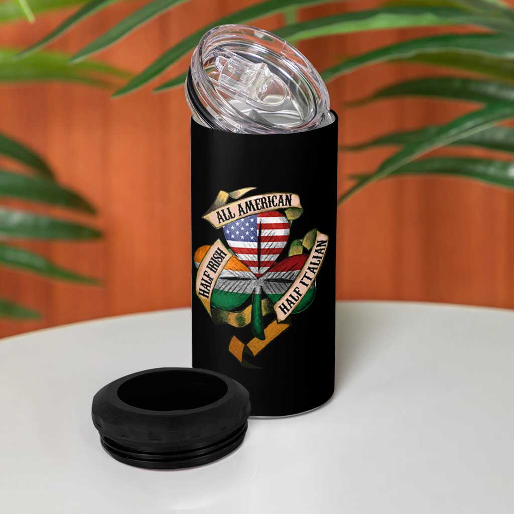 Half Irish Half Italian All American 4 in 1 Can Cooler Tumbler Vintage Flag Shamrock Heritage