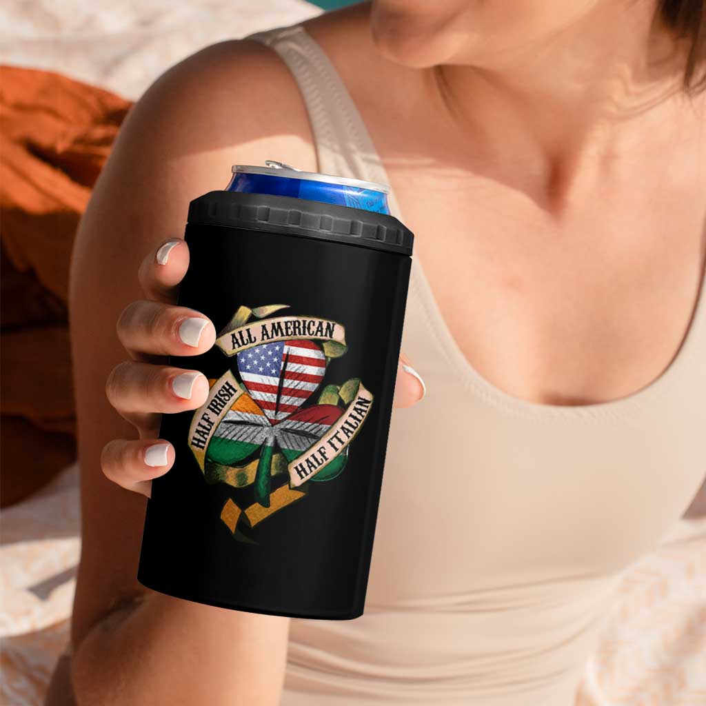 Half Irish Half Italian All American 4 in 1 Can Cooler Tumbler Vintage Flag Shamrock Heritage