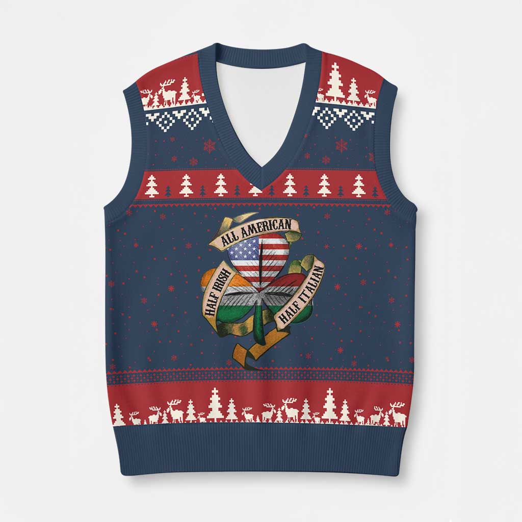 Half Irish Half Italian All American V-Neck Knit Sweater Vest Vintage Flag Shamrock Heritage - Wonder Print Shop