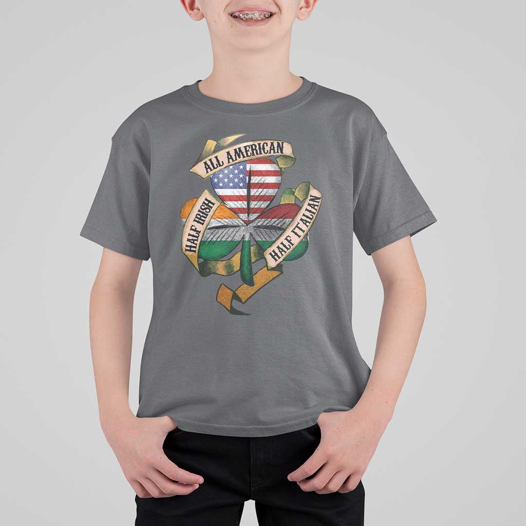 Half Irish Half Italian All American T Shirt For Kid Vintage Flag Shamrock Heritage
