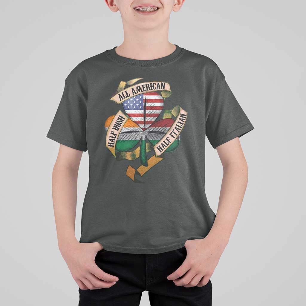 Half Irish Half Italian All American T Shirt For Kid Vintage Flag Shamrock Heritage