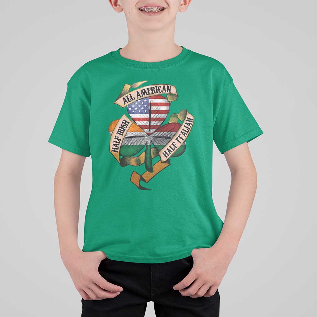 Half Irish Half Italian All American T Shirt For Kid Vintage Flag Shamrock Heritage