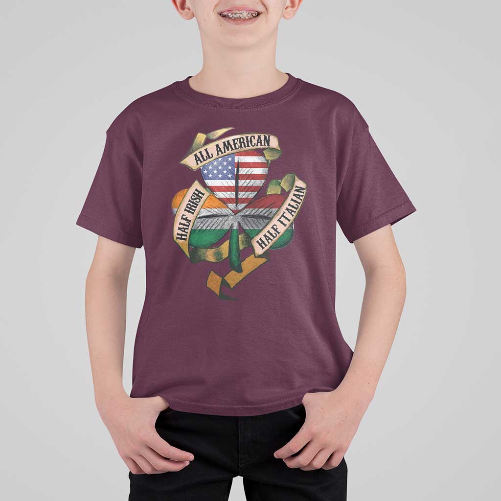 Half Irish Half Italian All American T Shirt For Kid Vintage Flag Shamrock Heritage