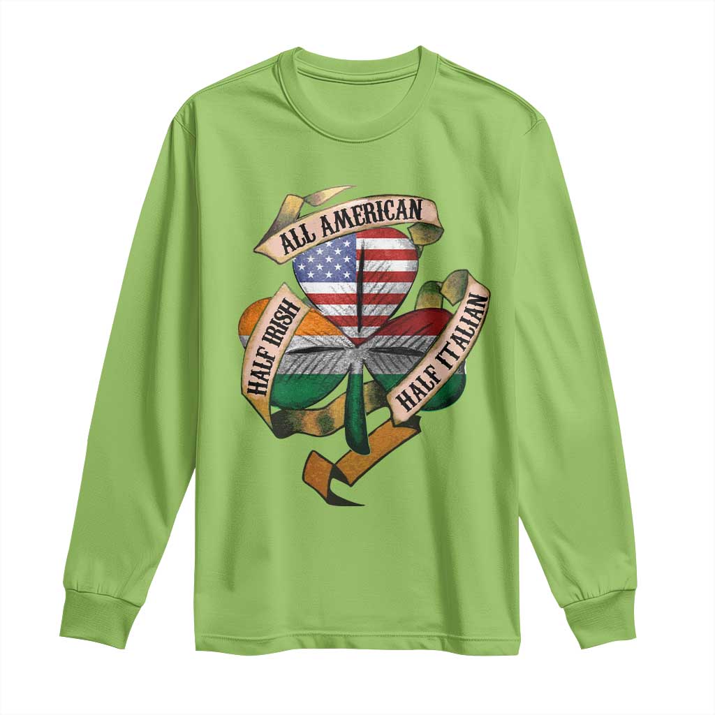 Half Irish Half Italian All American Long Sleeve Shirt Vintage Flag Shamrock Heritage