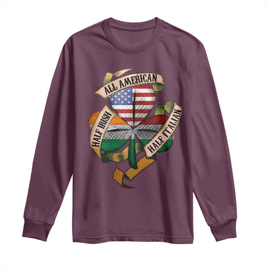 Half Irish Half Italian All American Long Sleeve Shirt Vintage Flag Shamrock Heritage