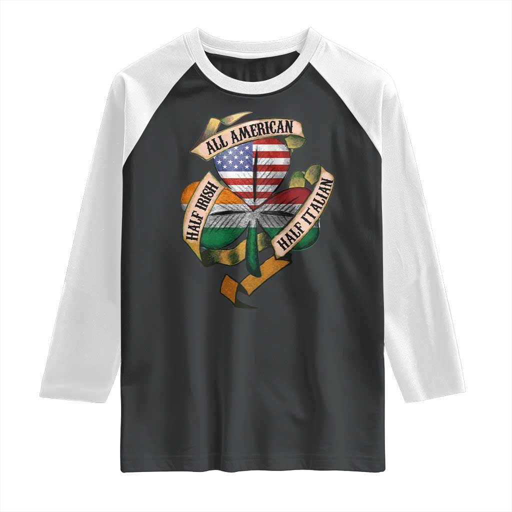Half Irish Half Italian All American Raglan Shirt Vintage Flag Shamrock Heritage