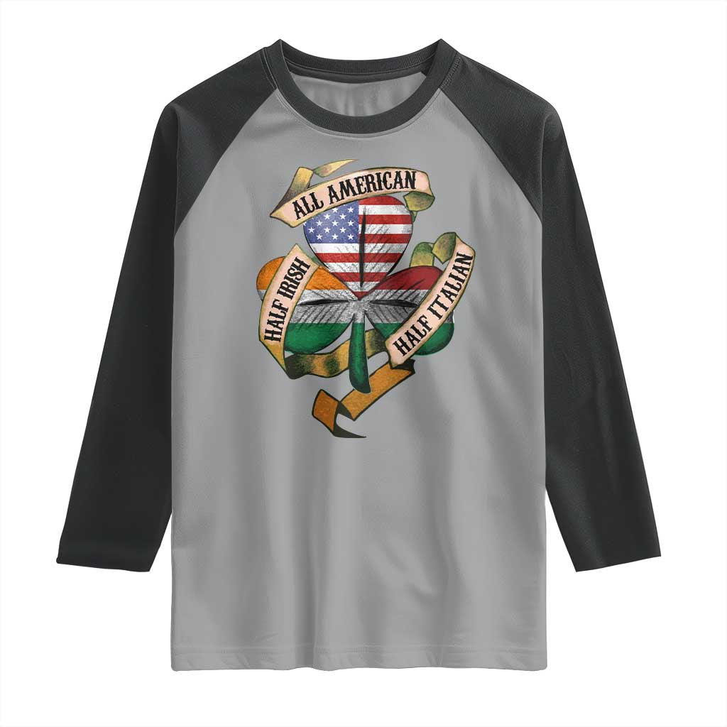 Half Irish Half Italian All American Raglan Shirt Vintage Flag Shamrock Heritage