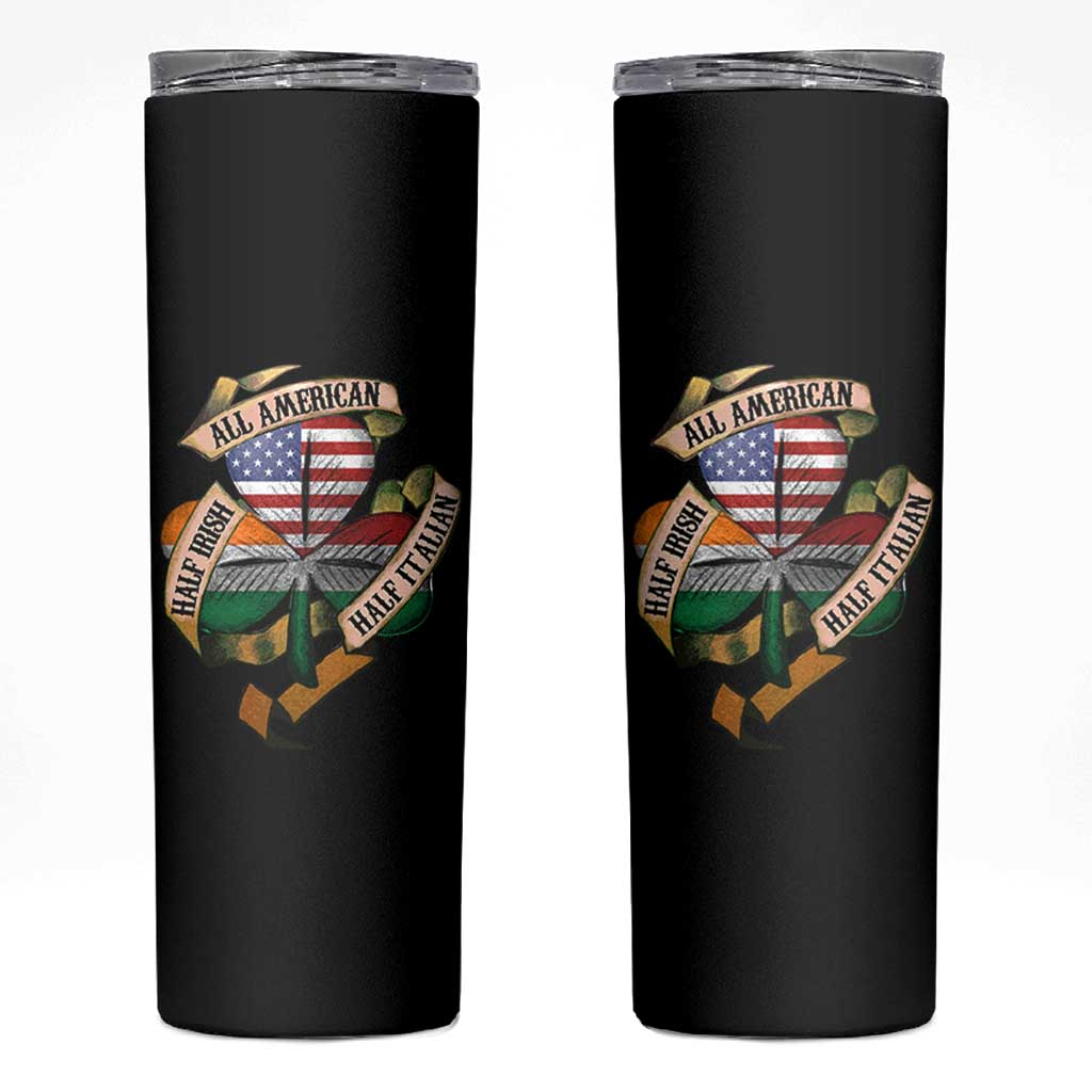 Half Irish Half Italian All American Skinny Tumbler Vintage Flag Shamrock Heritage
