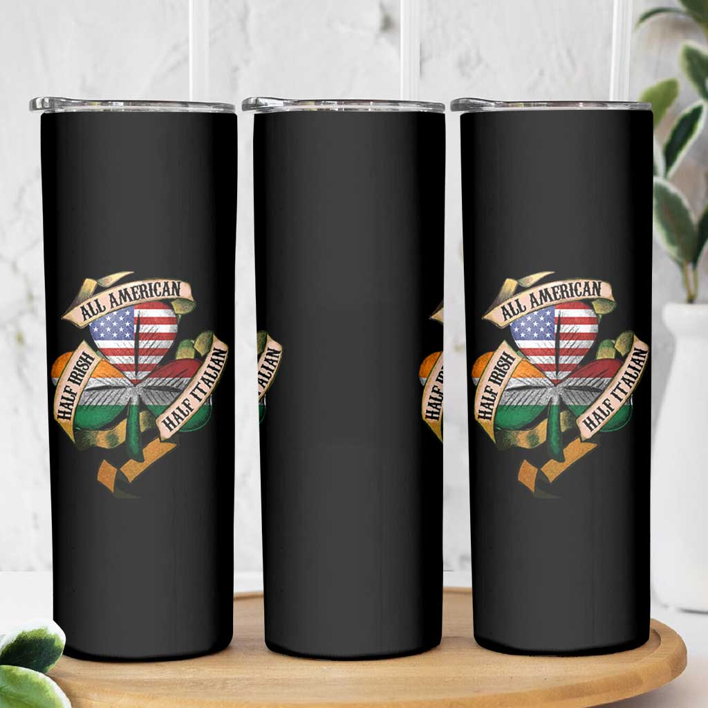 Half Irish Half Italian All American Skinny Tumbler Vintage Flag Shamrock Heritage