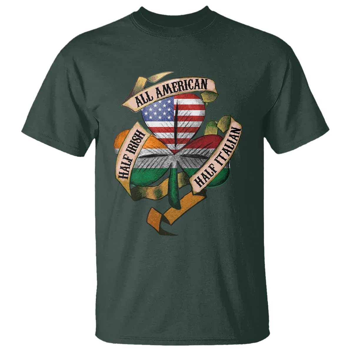 Half Irish Half Italian All American T Shirt Vintage Flag Shamrock Heritage